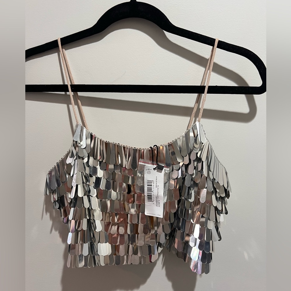NWT Nasty Gal silver embellished sequin crop top size 2